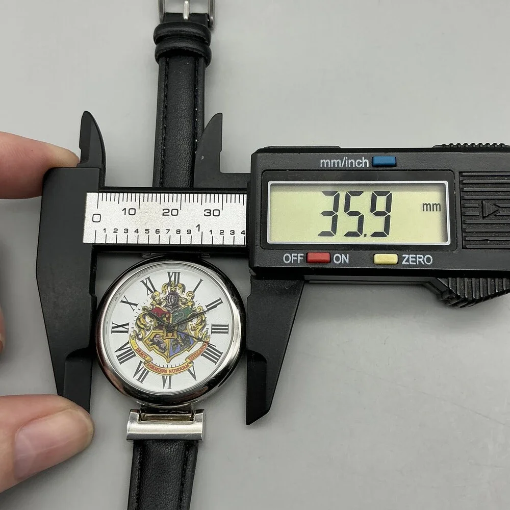 Harry Potter Teens Watch 36mm Hogwarts Crest Black Leather Silver Tone